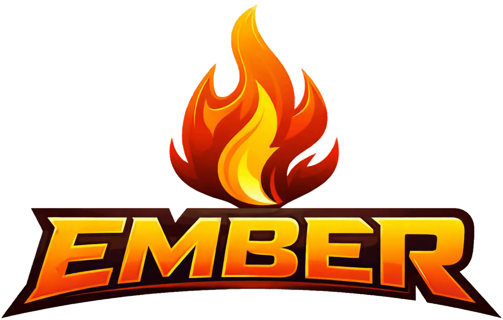 The word ember is written in block capitals. Above it is a cartoon version of a flame. The entire logo uses colours from a flame, so yellow and orange.