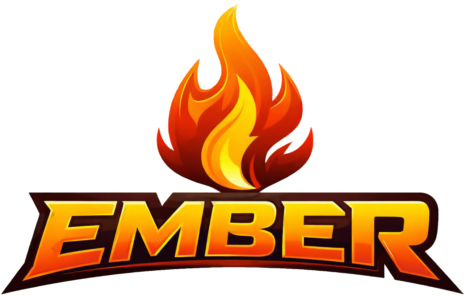 The word ember is written in block capitals. Above it is a cartoon version of a flame. The entire logo uses colours from a flame, so yellow and orange.