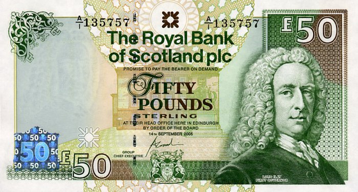 A crisp Scottish £50 note