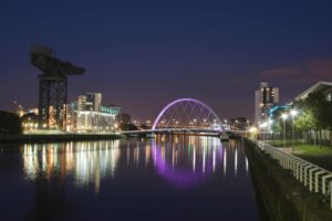 An image of Glasgow at night.