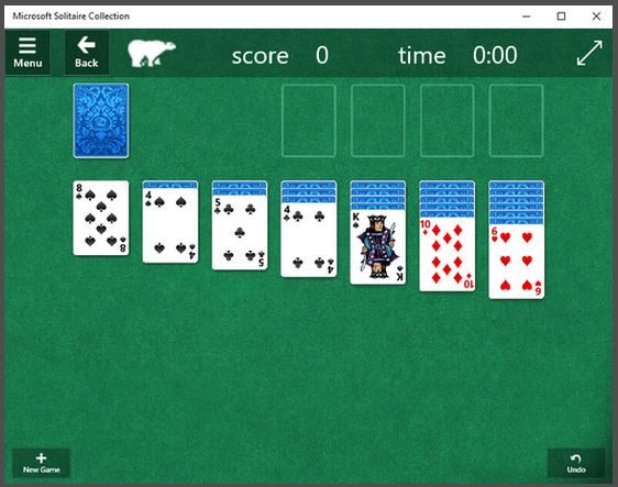 Screenshot of Windows 10's Solitaire app