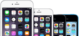 4 iPhones side by side. Starting with the iPhone 6s plus, then the iPhone 6s, the iPhone SE and then the iPhone 5c