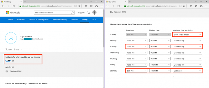 Windows 10 parental controls screen time