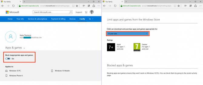 Windows 10 parental controls manage apps and games