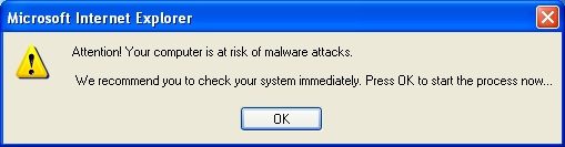 An example of a fake warning: A pop-up box alerting you that your computer may have a virus. But it's not from your Antivirus program.