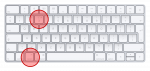 A UK keyboard for a Mac. It shows the 2 keys that you need to press in order to get a hash symbol. They are the Option key and the 3 key.