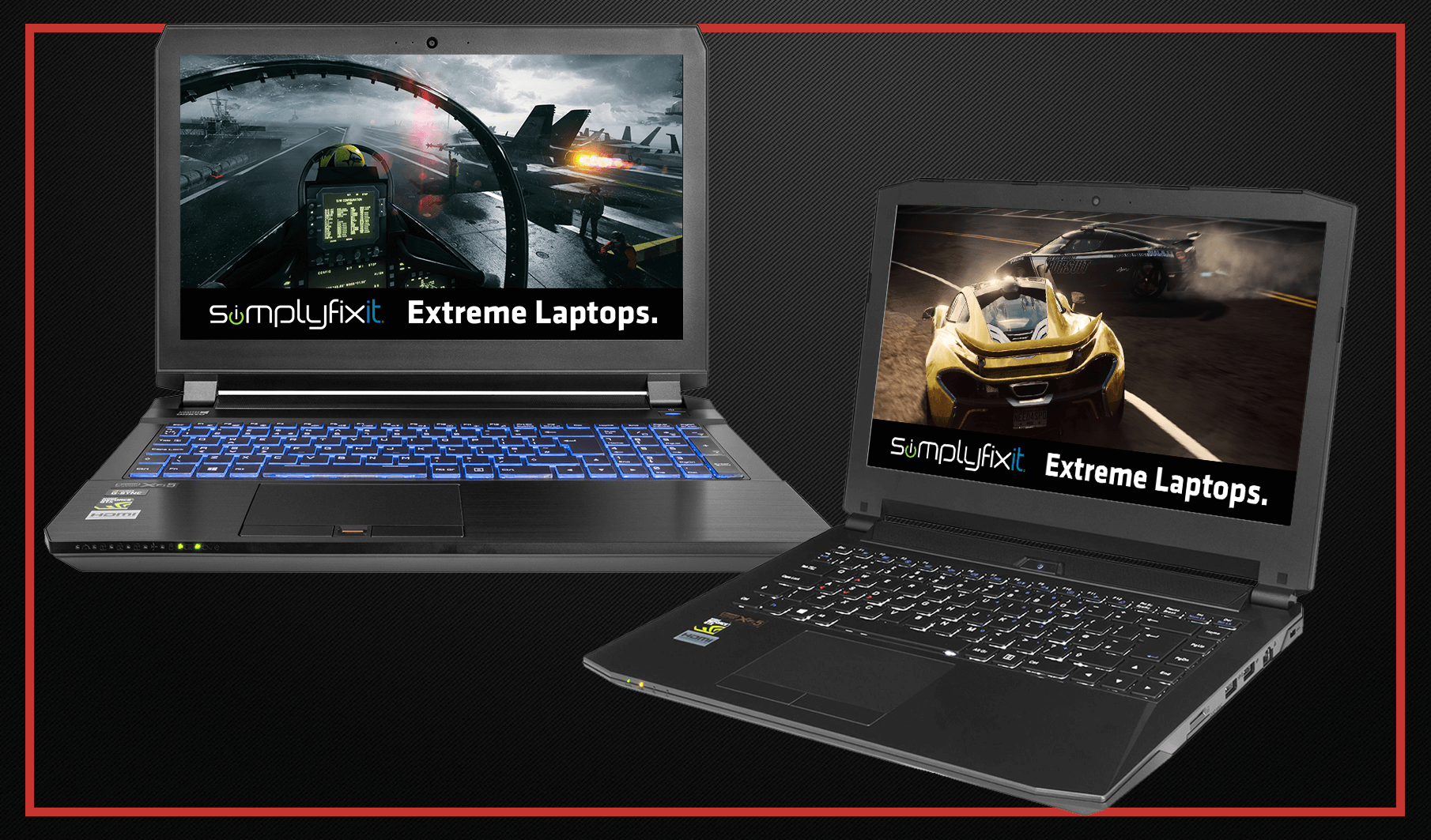 A picture showing two custom built gaming laptops, designed by SimplyFixIt