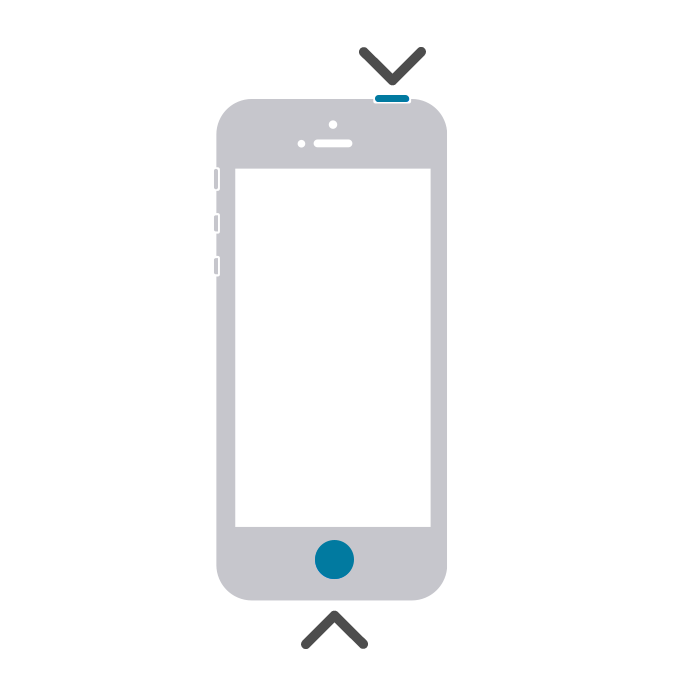 iPhone 5 illustration with Top Power button and Home button highlighted