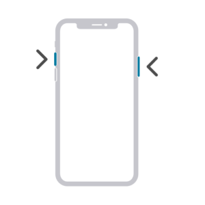 iPhone X with Volume up button and Power button highlighted