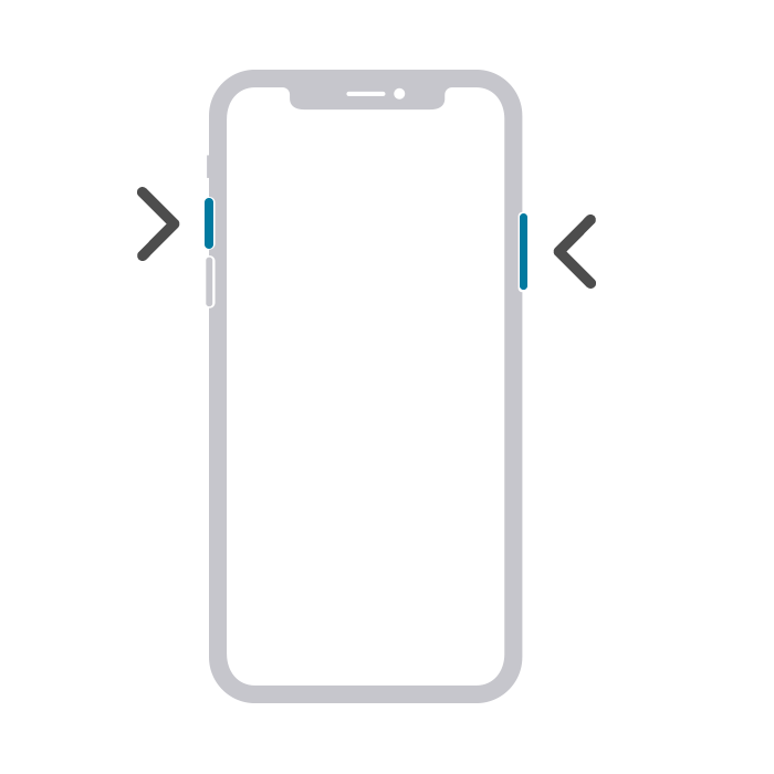 iPhone X illustration with Side Volume up button and Side Power button highlighted