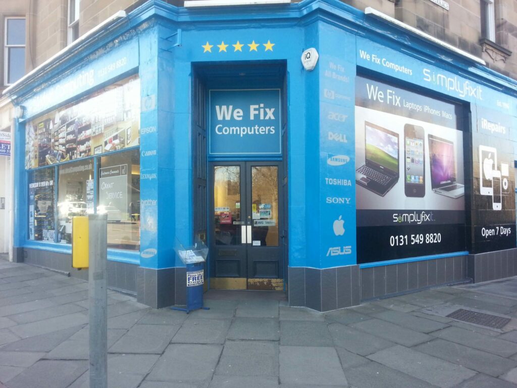 An exterior view of the simplyfixit store at bruntsfield place.